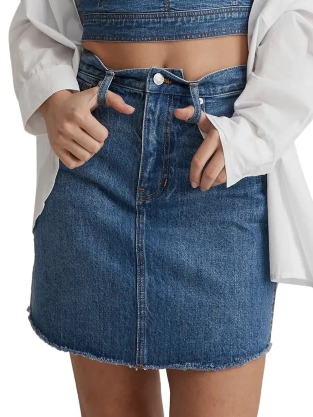 Madewell Rigid Denim Jean A-Line Mini Skirt Harrell Wash Raw Dolphin Hem Size 29